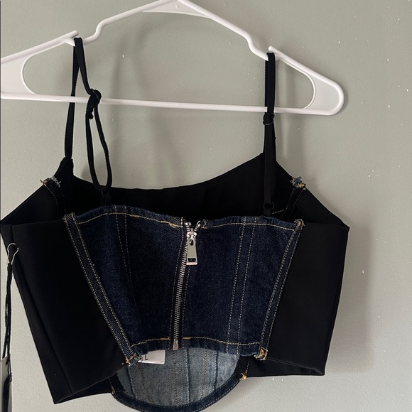 Forever 21 Black and Denim Crop Top - Picture 2 of 7